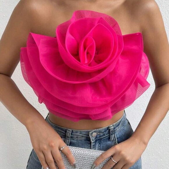 SHEIN | Privé Flower Decor Crop Tube Top - Picture 1 of 6